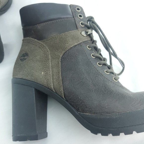 Timberland Womens Brown Leather Olive Suede Accent Block Heel Booties Si… - Picture 6 of 11